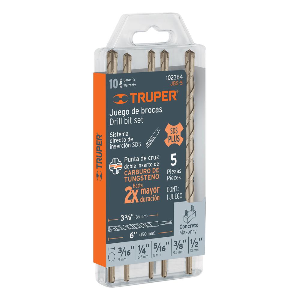 Foto 3 pulgar | Juego De 5 Brocas Para Concreto Sds Plus Truper