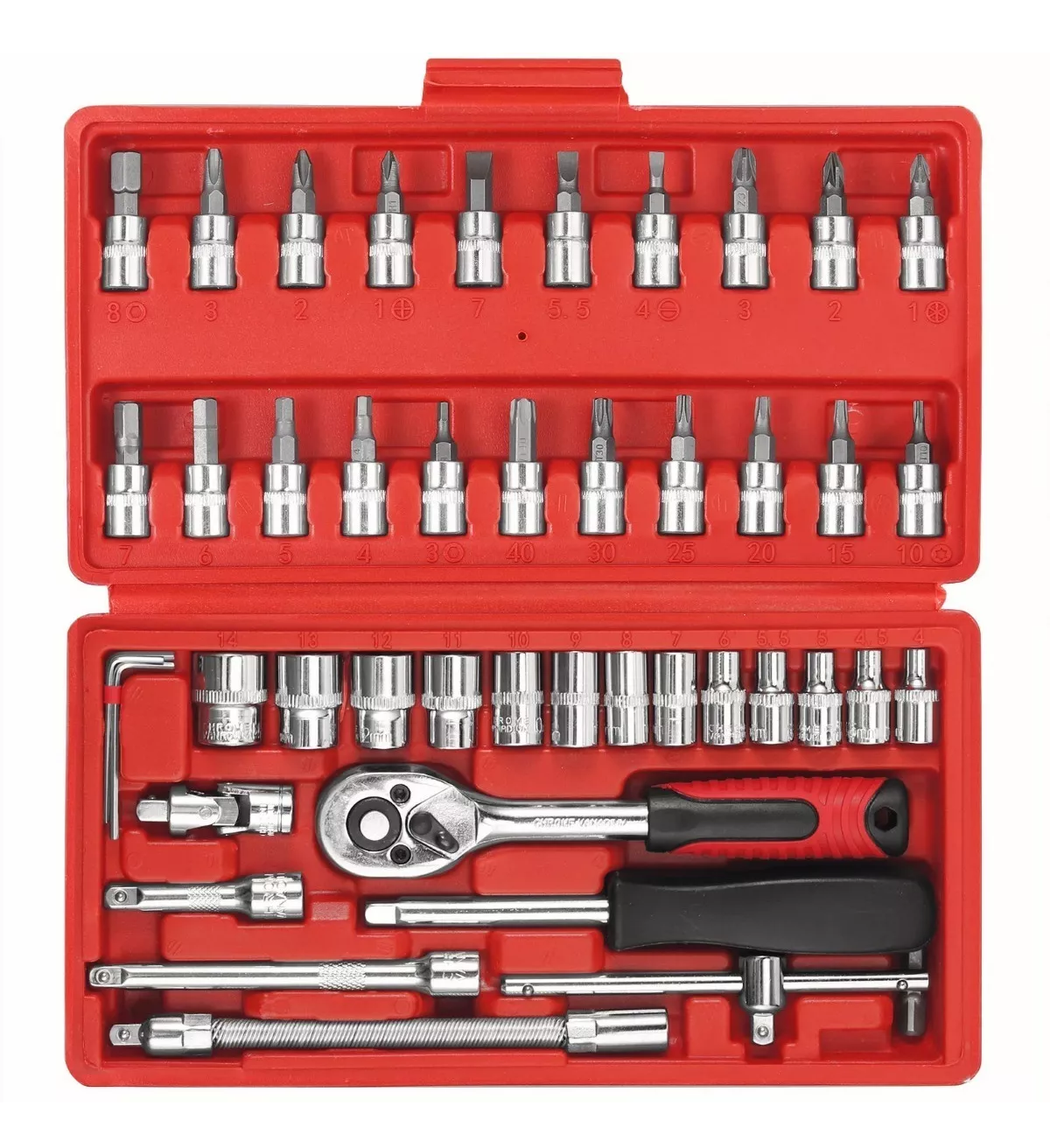 Kit Herramientas Mecánicas De Llave De Trinquete De 46 Pzs Eo Safe Imports Esi-5255 color Rojo