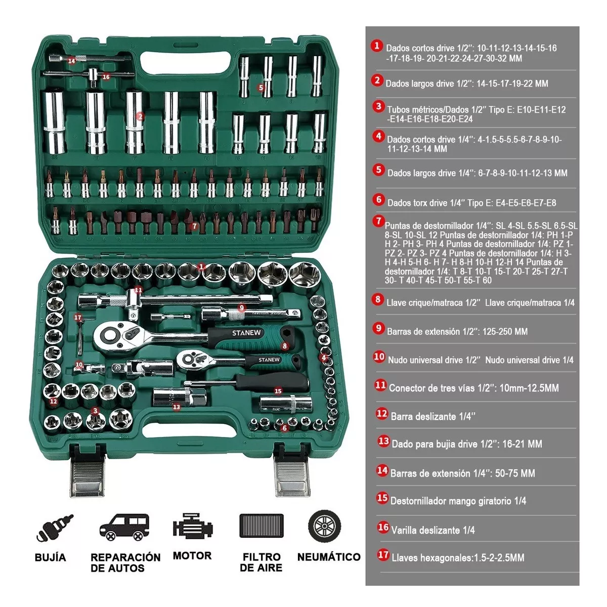Foto 4 pulgar | Juego de Herramientas Eo Safe Imports Esi-7071 Autocle Multicolor 108 Piezas