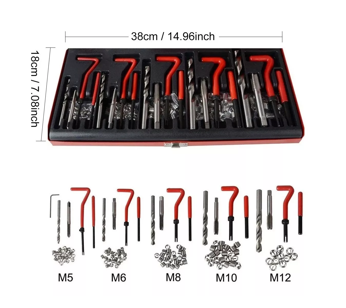 Foto 3 | Kit de Reparación GOXAWEE de Helicoil Rosca Deshuesada 131pcs color Rojo con Negro