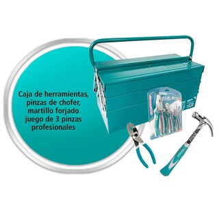 Foto 2 | Caja de Herramientas + Pinzas + Martillo Total 268809 color Azul 6 Piezas
