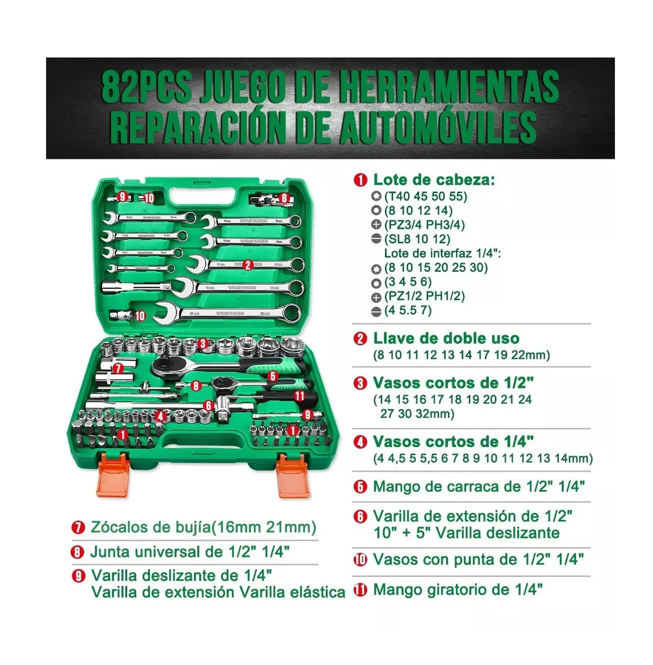 Foto 3 pulgar | Juego de Herramientas Shawty Reparación Automóviles 82 Pzs Estuche color Verde