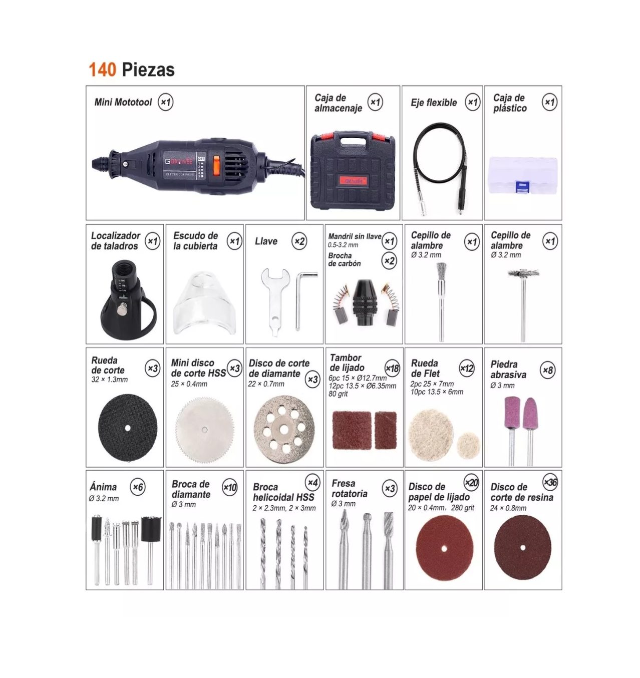 Foto 4 pulgar | Mototool Eléctrico Goxaee con 140 Accesorio Pro Negro