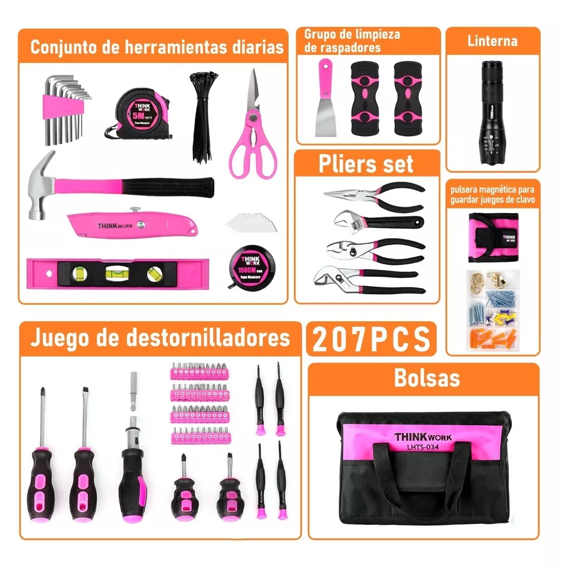 Foto 6 pulgar | Juego De Herramientas Mecánicas Para Mujer 207 Piezas, Rosa Con Negro