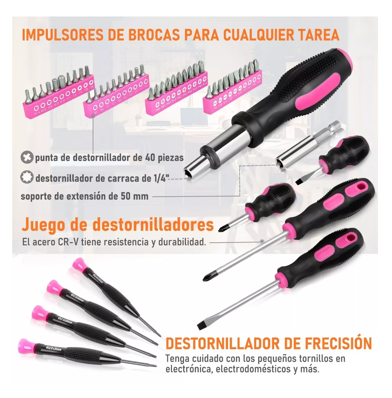 Foto 3 pulgar | Juego De Herramientas Mecánicas Para Mujer 207 Piezas, Rosa Con Negro