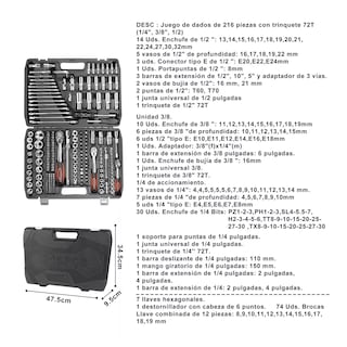 Foto 2 | Juego De Herramientas Mecánicas Automóvile Con Matraca 216pz Eo Safe Imports Esi-15145 Negro