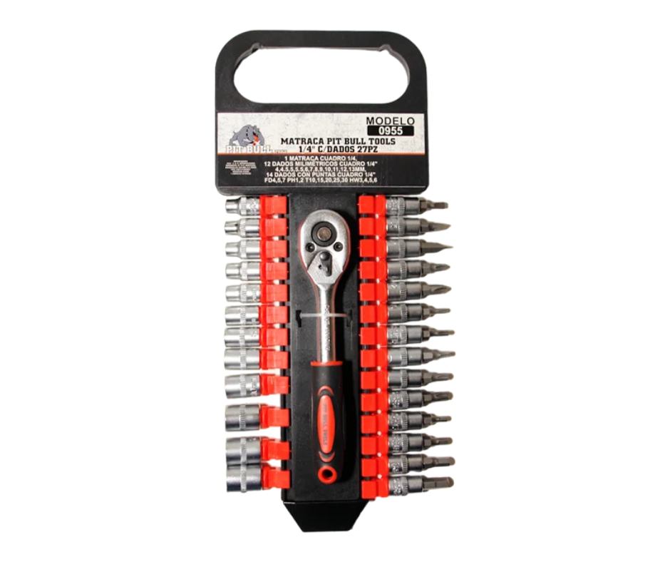 Matraca con Dados y Puntas 1/4'' Pit Bull Tools 27 Piezas