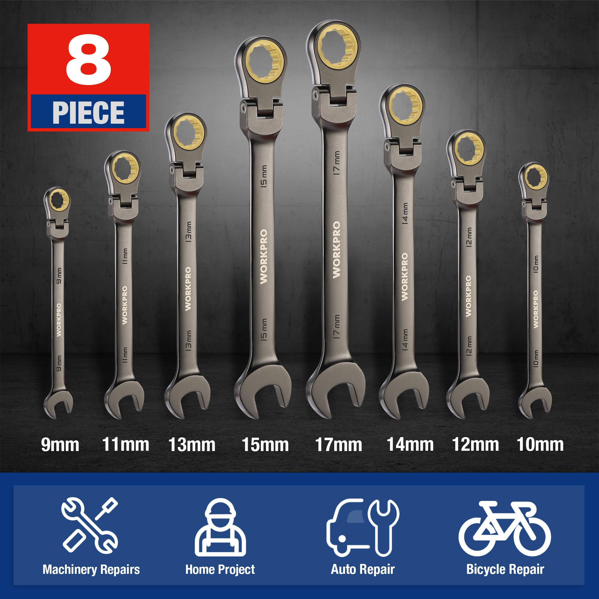 Foto 4 pulgar | Juego De Llaves Workpro Flex-head Tracheting De 9 A 17 Mm, 8 Piezas - Venta Internacional.