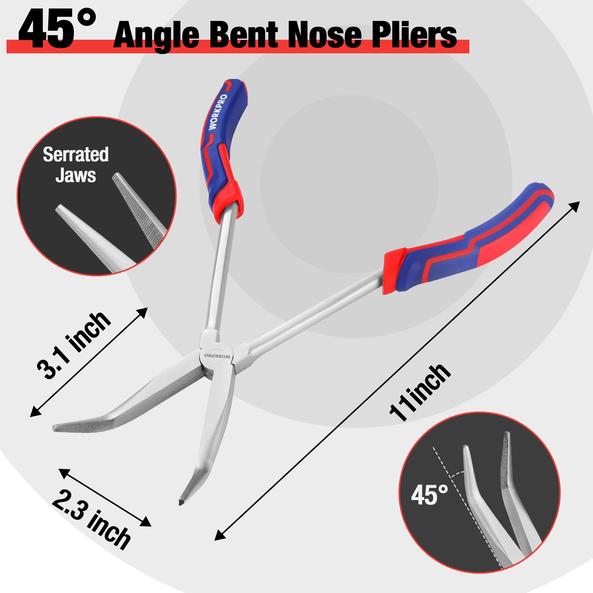Foto 4 pulgar | Juego De Alicates Workpro Long Reach De 3 Piezas Con Punta De Aguja De 28 Cm - Venta Internacional.