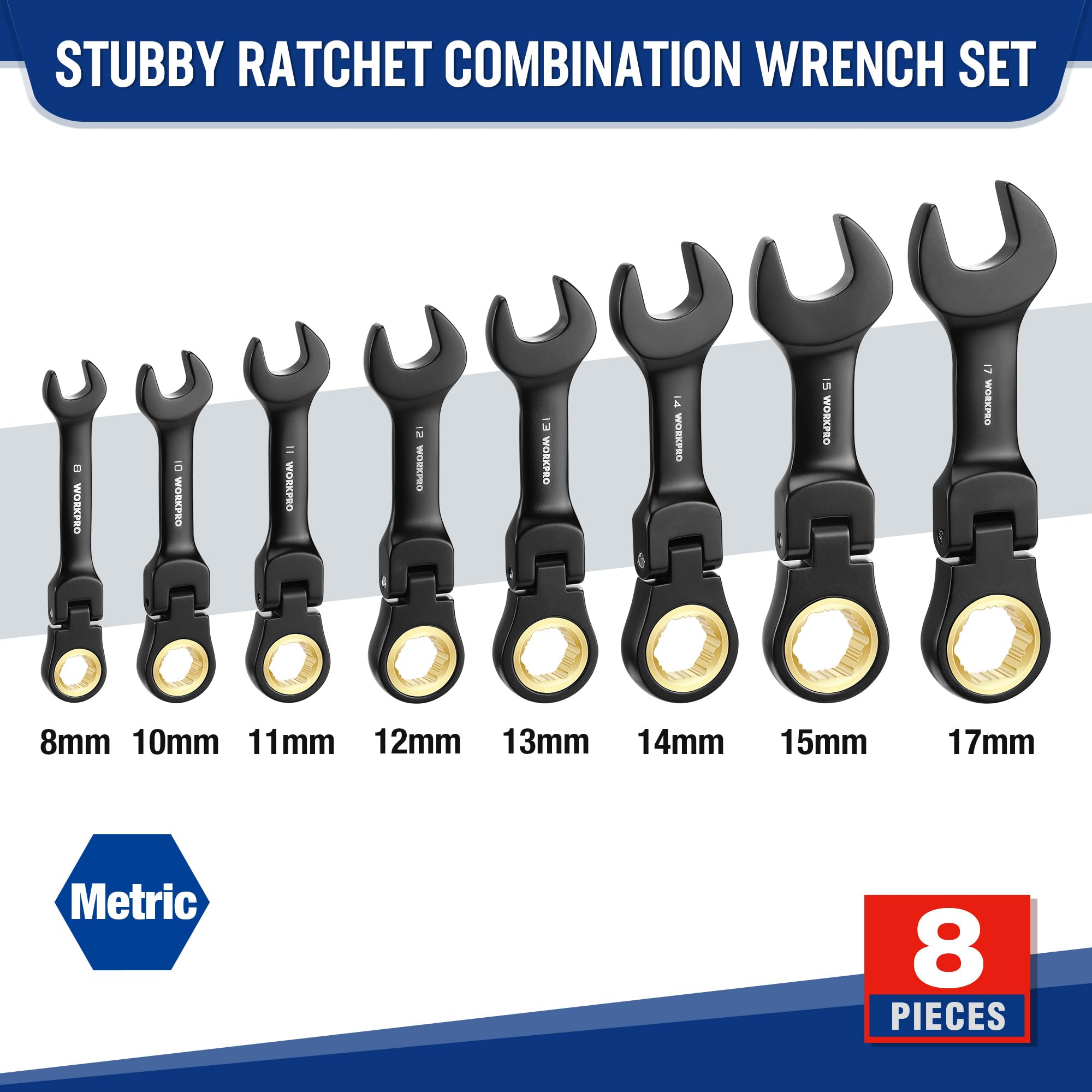 Foto 5 pulgar | Juego De Llaves Workpro Stubby Ratcheting, 8-17 Mm, 72 Dientes, 8 Piezas - Venta Internacional.
