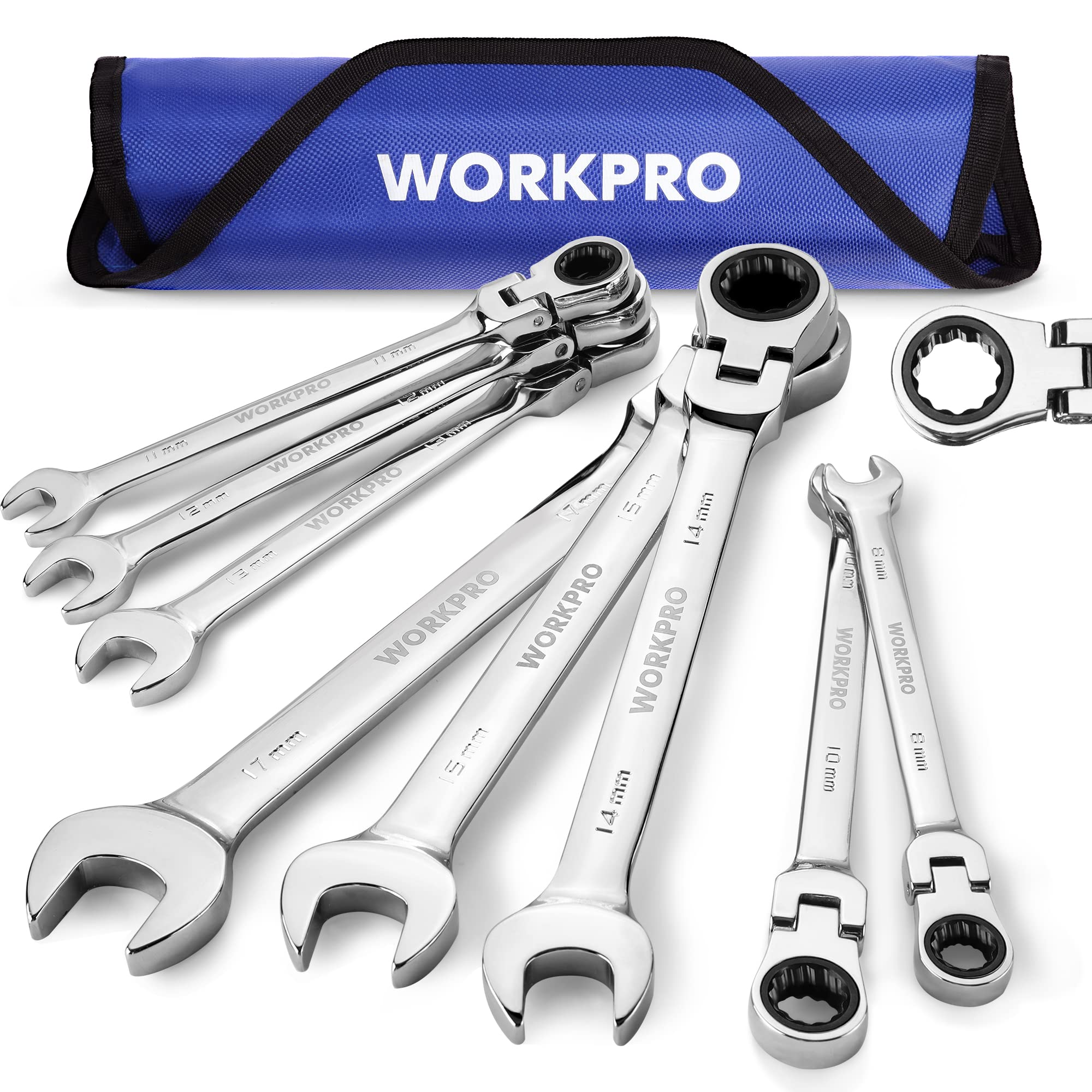 Foto 2 pulgar | Juego De Llaves Workpro Flex-head Tratcheting, 8 Piezas Métricas, 8-17 Mm - Venta Internacional.