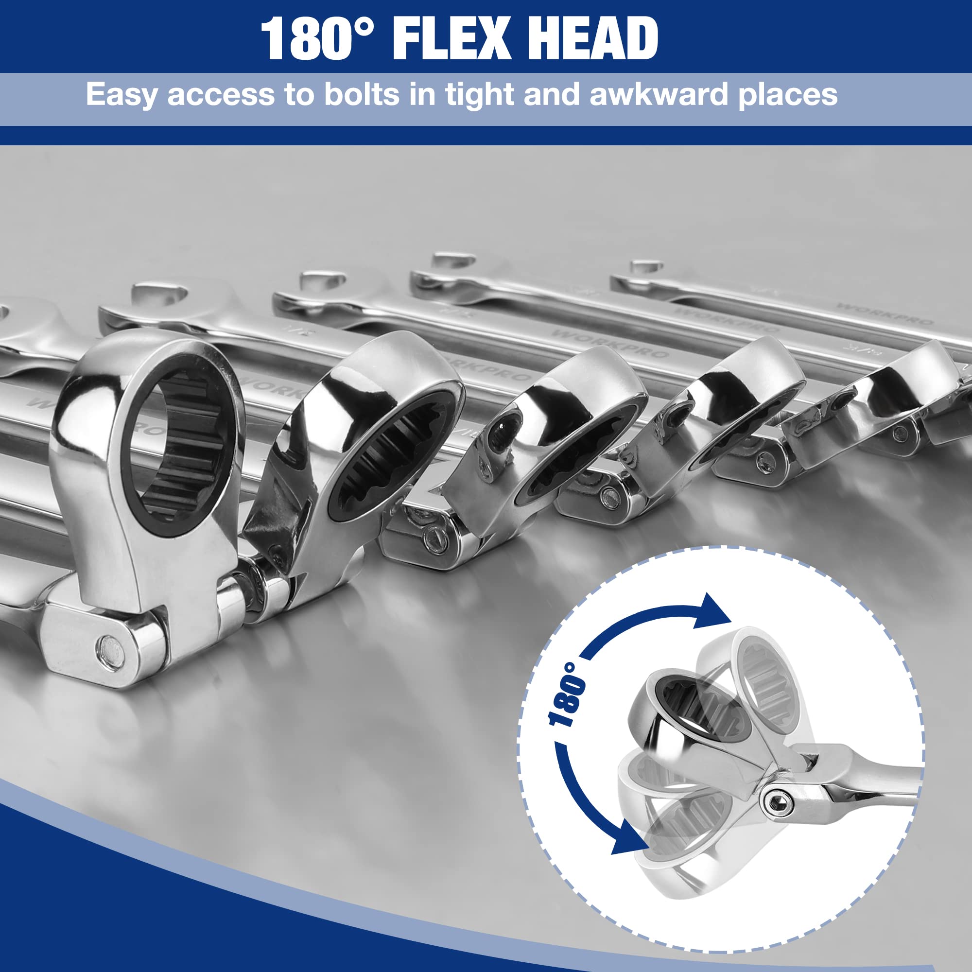 Foto 4 pulgar | Juego De Llaves Workpro Flex-head Tratcheting, 8 Piezas Métricas, 8-17 Mm - Venta Internacional.