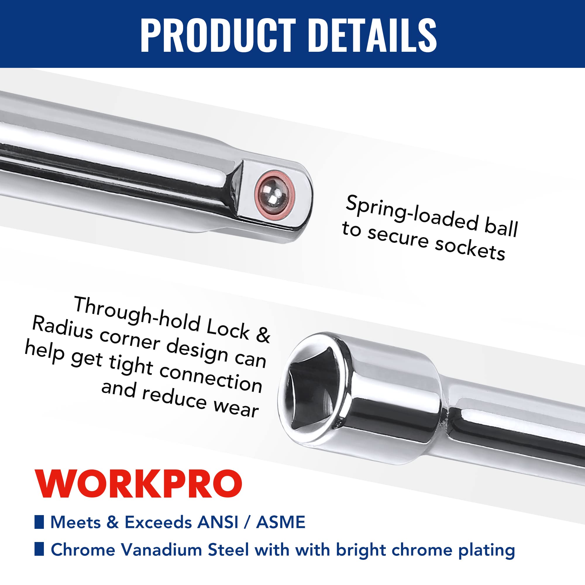Foto 5 | Juego De Accesorios Para Herramientas De Accionamiento Workpro, 19 Piezas, Cromo Vanadio - Venta Internacional.