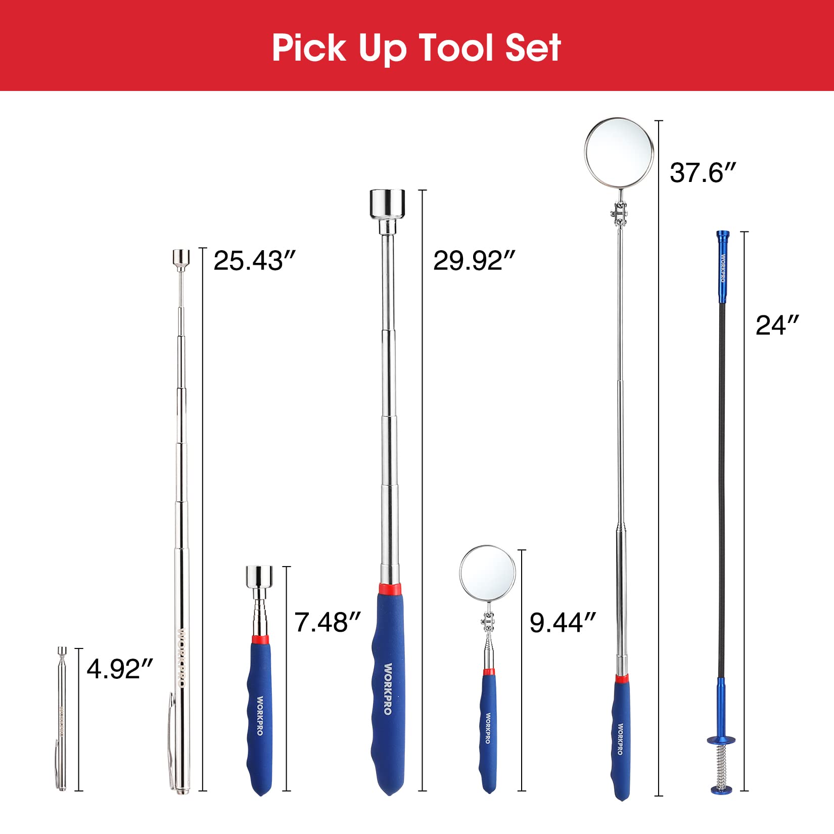 Foto 3 pulgar | Juego De Herramientas De Recogida Workpro Telescópicas Magnéticas De 4 Piezas Con Espejo - Venta Internacional.