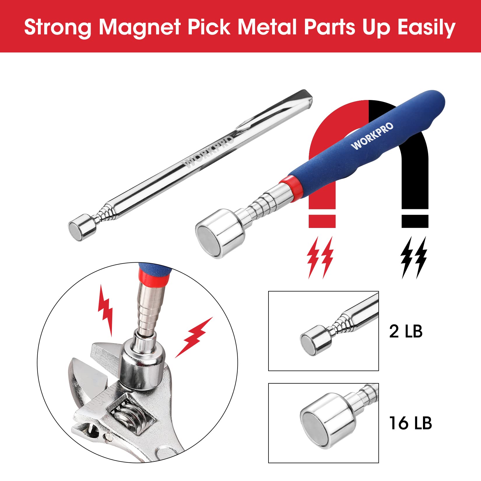 Foto 5 pulgar | Juego De Herramientas De Recogida Workpro Telescópicas Magnéticas De 4 Piezas Con Espejo - Venta Internacional.
