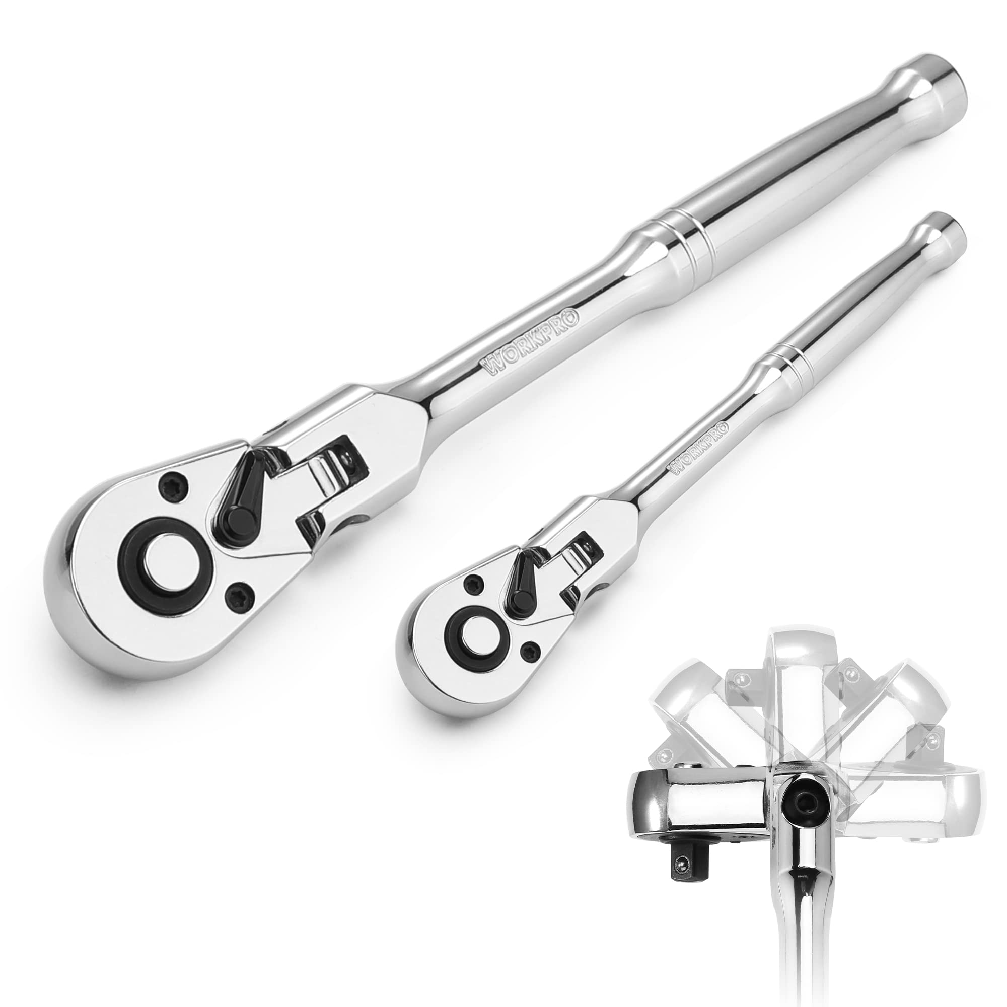 Juego De Trinquetes Workpro Con Cabezal Flexible De 2 Piezas, Accionamiento De 1/4 Y 3/8 - Venta Internacional.