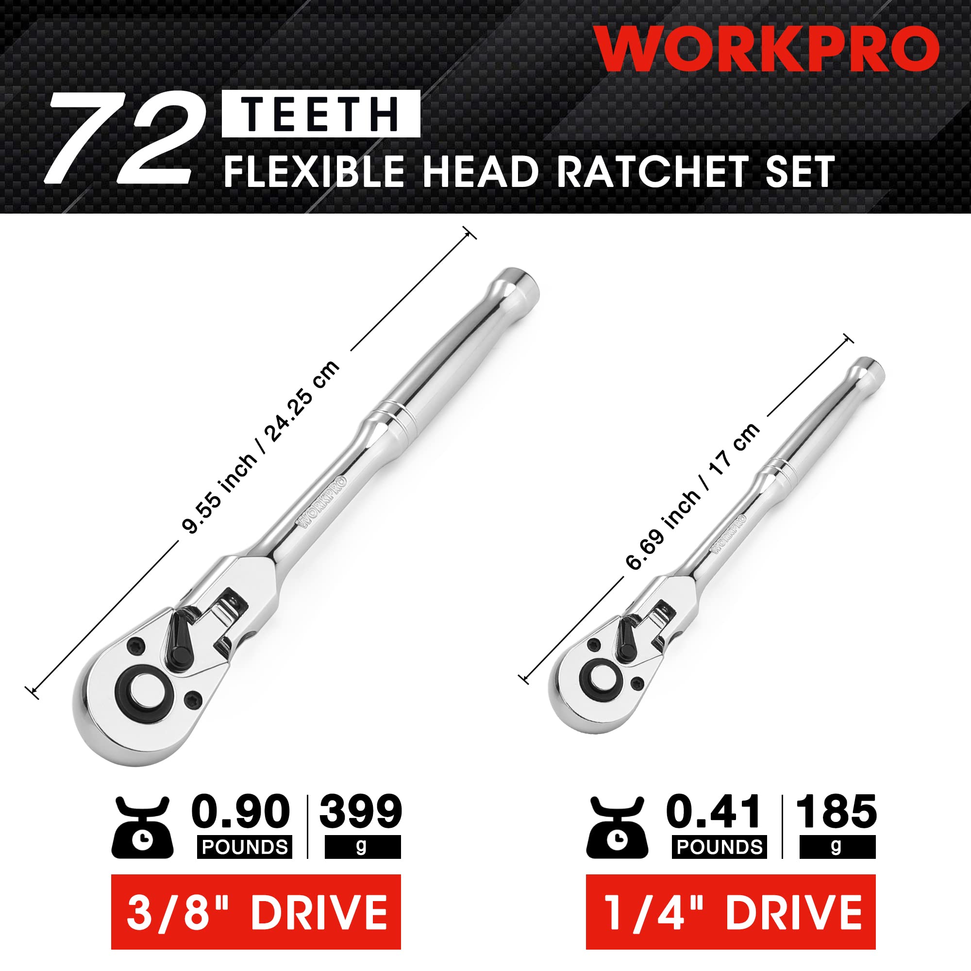 Foto 3 pulgar | Juego De Trinquetes Workpro Con Cabezal Flexible De 2 Piezas, Accionamiento De 1/4 Y 3/8 - Venta Internacional.