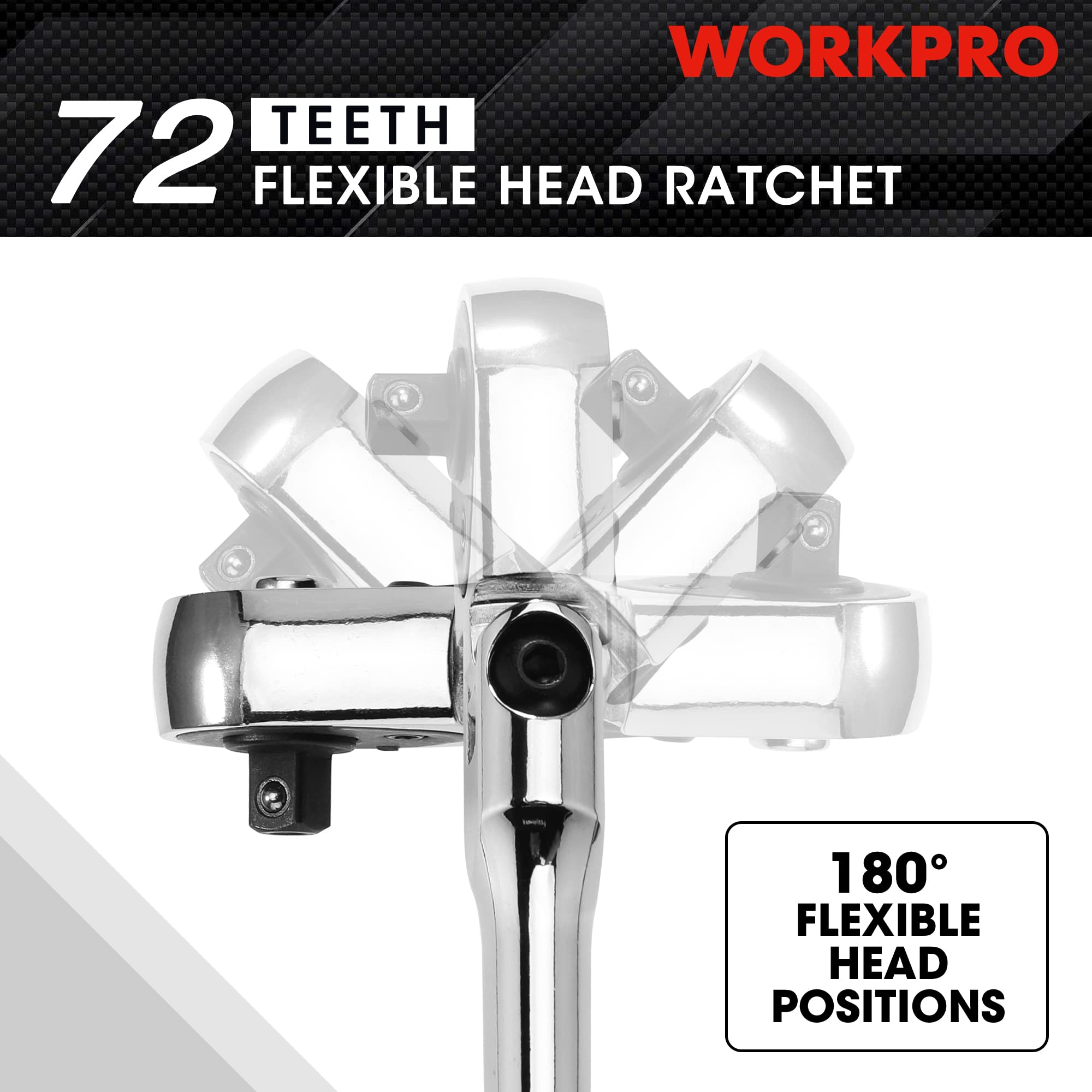 Foto 3 | Juego De Trinquetes Workpro Con Cabezal Flexible De 2 Piezas, Accionamiento De 1/4 Y 3/8 - Venta Internacional.