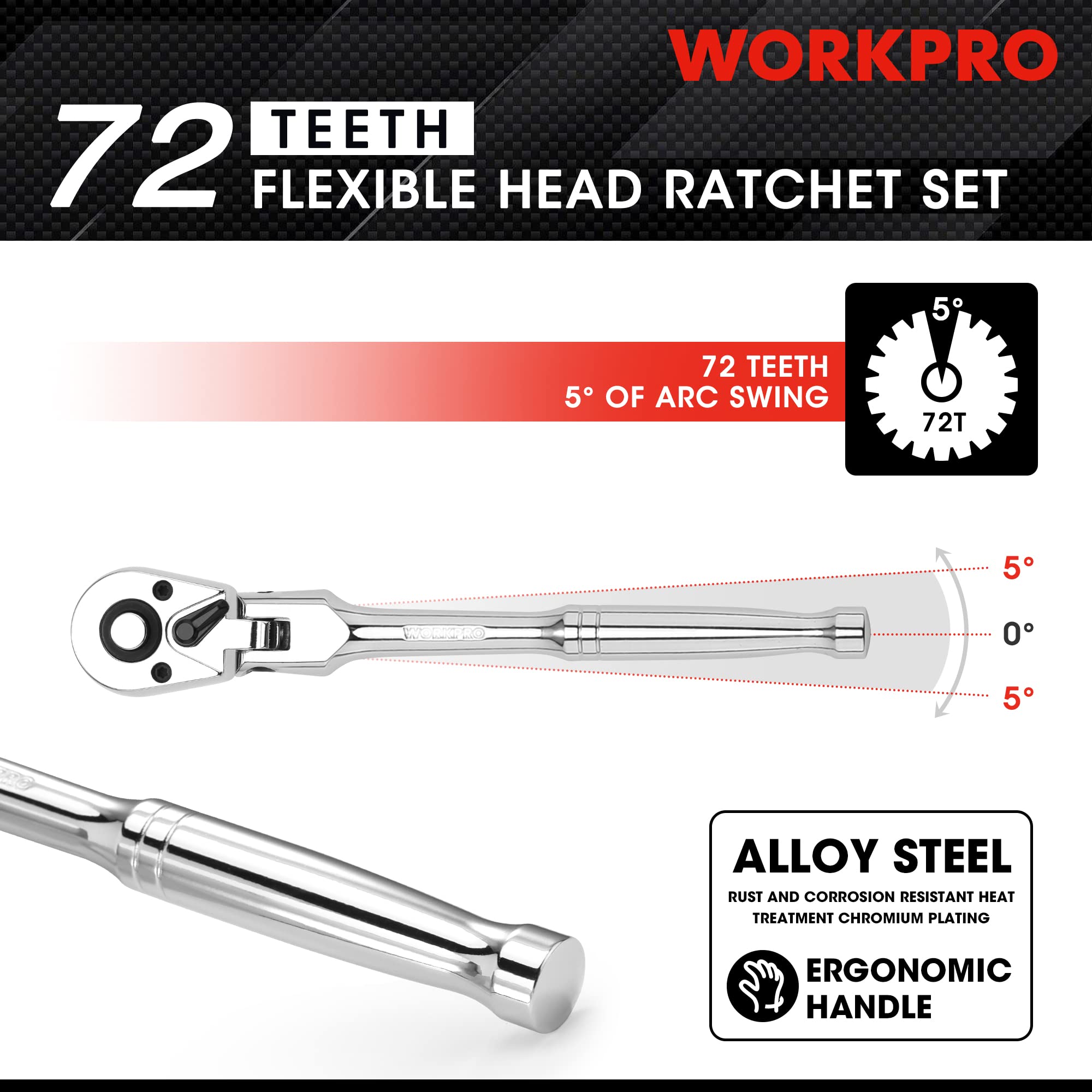 Foto 5 pulgar | Juego De Trinquetes Workpro Con Cabezal Flexible De 2 Piezas, Accionamiento De 1/4 Y 3/8 - Venta Internacional.