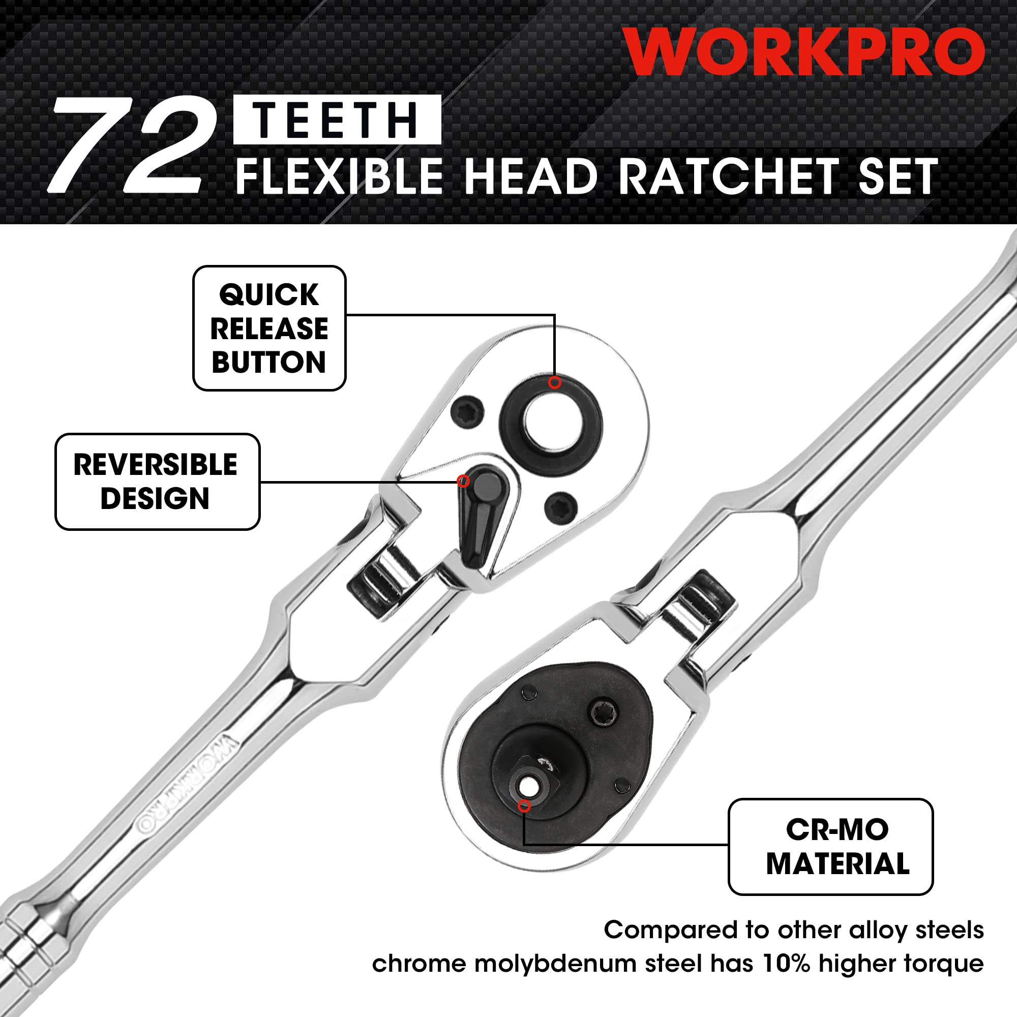 Foto 6 pulgar | Juego De Trinquetes Workpro Con Cabezal Flexible De 2 Piezas, Accionamiento De 1/4 Y 3/8 - Venta Internacional.