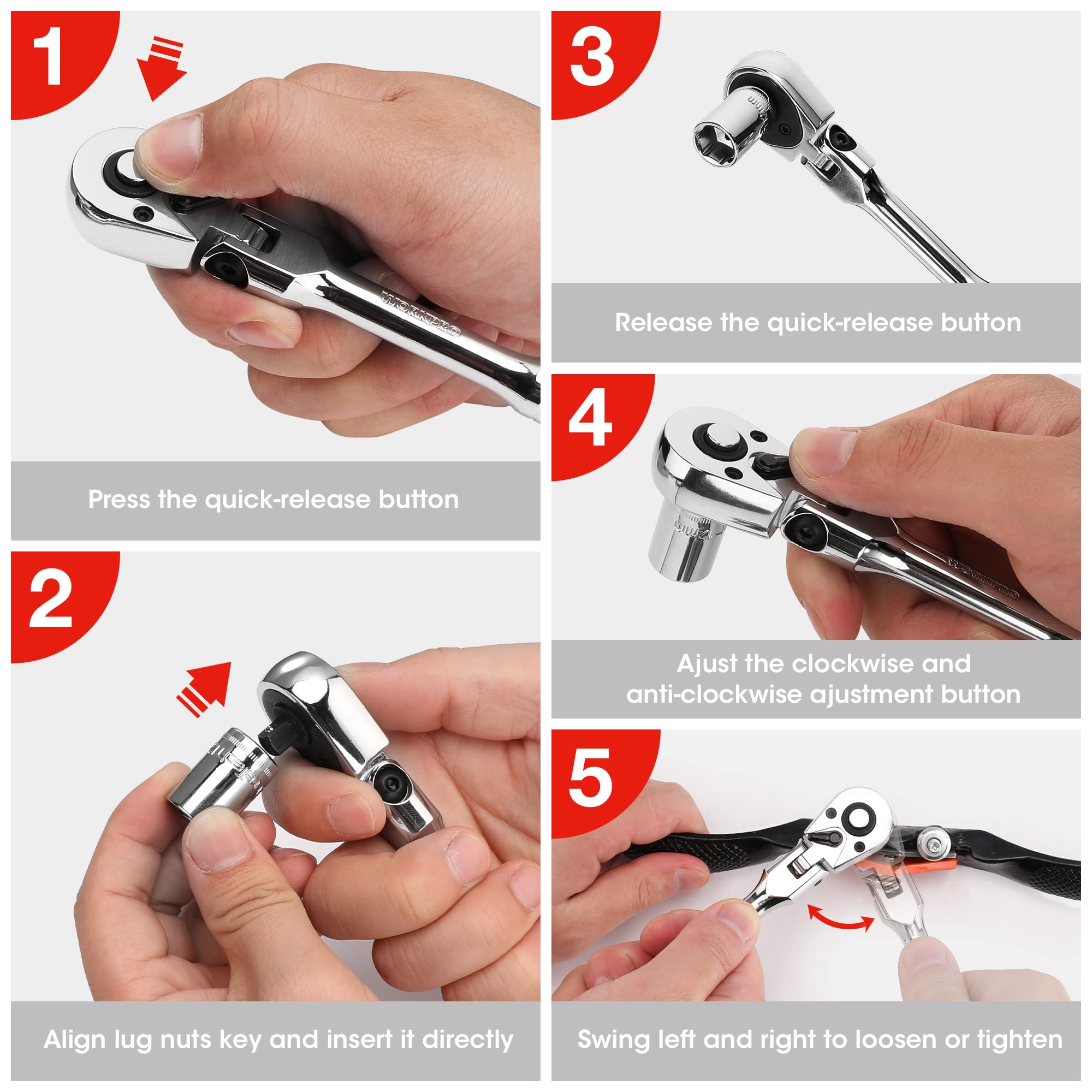 Foto 7 pulgar | Juego De Trinquetes Workpro Con Cabezal Flexible De 2 Piezas, Accionamiento De 1/4 Y 3/8 - Venta Internacional.