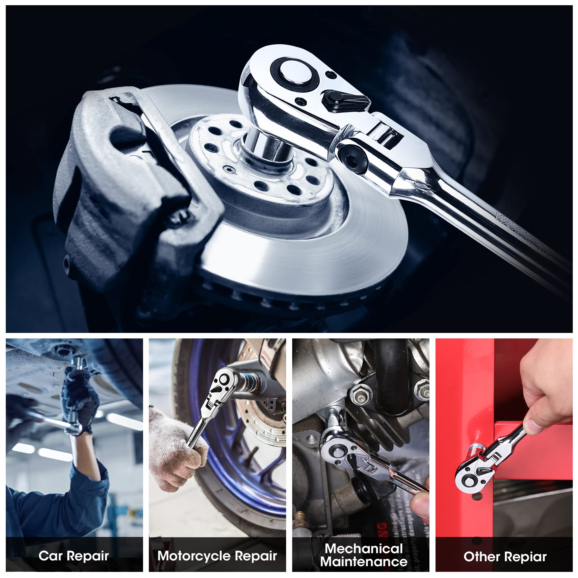 Foto 8 pulgar | Juego De Trinquetes Workpro Con Cabezal Flexible De 2 Piezas, Accionamiento De 1/4 Y 3/8 - Venta Internacional.