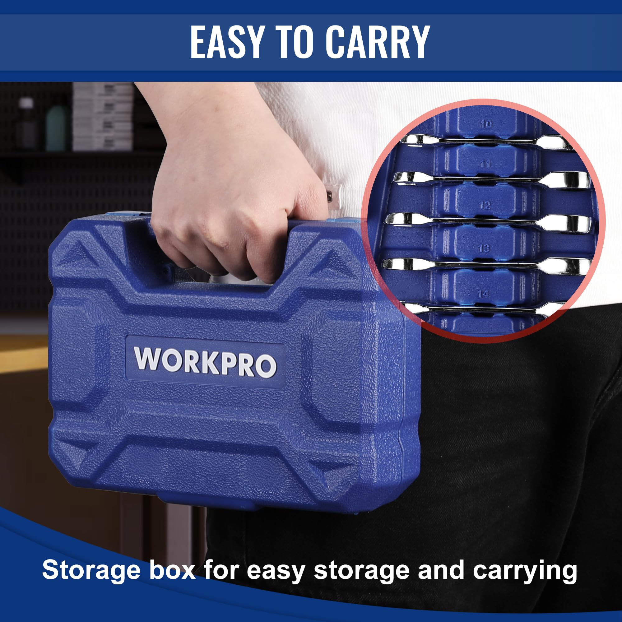 Foto 6 pulgar | Juego De Llaves Rechonchas Combinadas Con Trinquete Workpro, 14 Piezas - Venta Internacional.