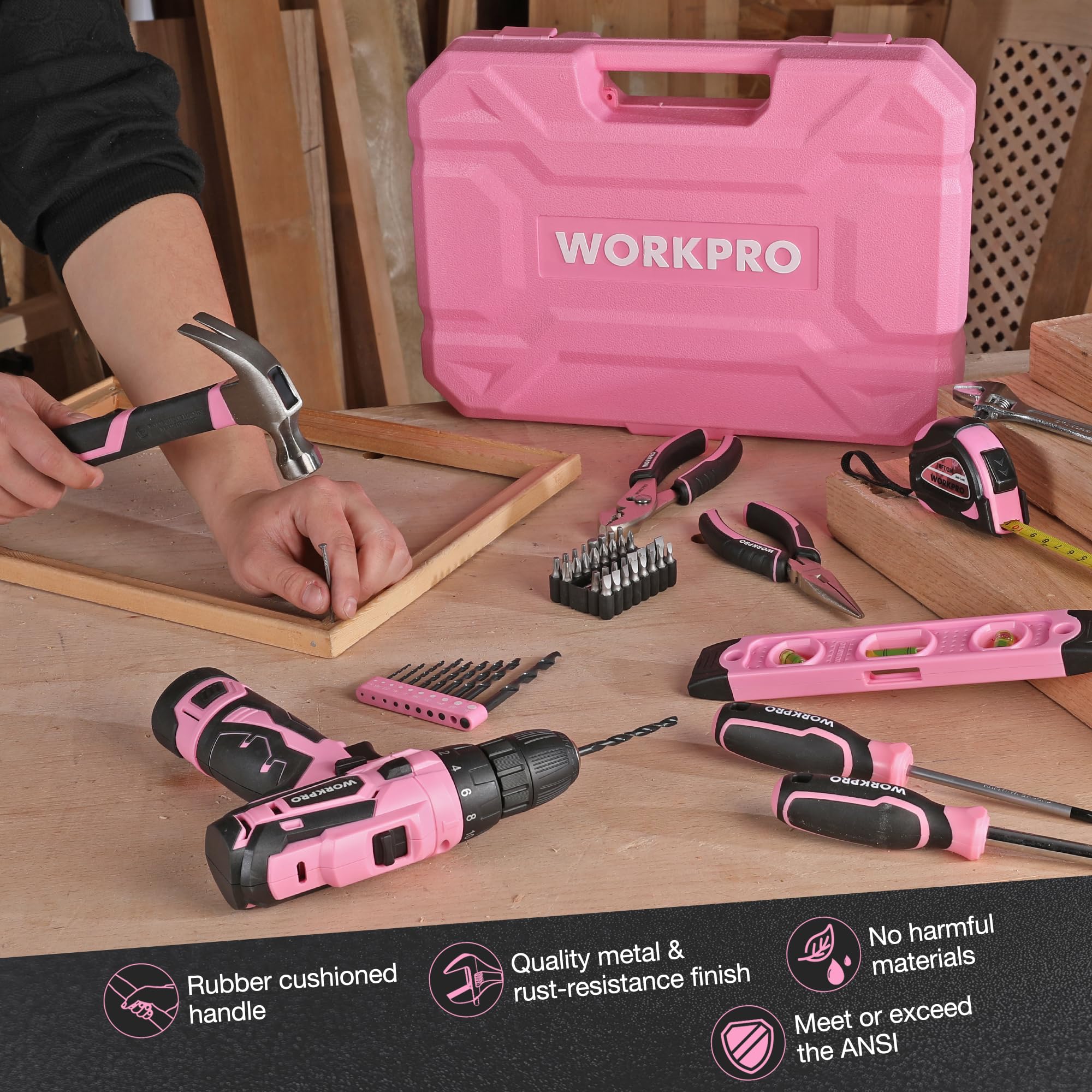 Foto 8 pulgar | Juego De Herramientas Workpro Pink Con Taladro Eléctrico, 108 Piezas, Con Caja De Herramientas - Venta Internacional.