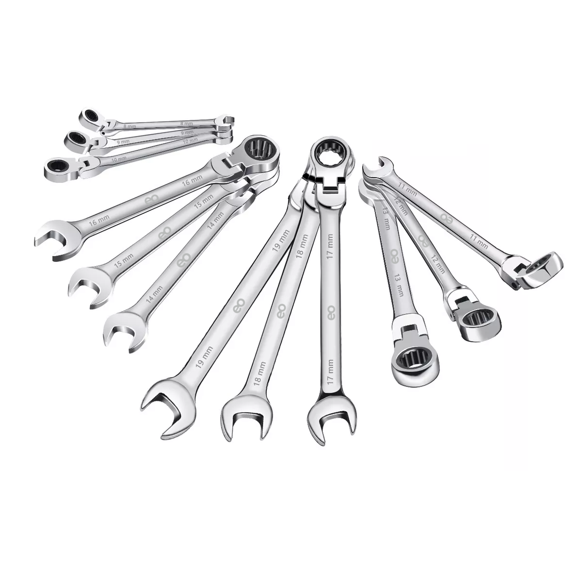 Foto 2 pulgar | Kit 12pzs Llave Inglesa Combinada Tipo Matraca Ajustable Eo Safe Imports Esi-5489-1 Plata