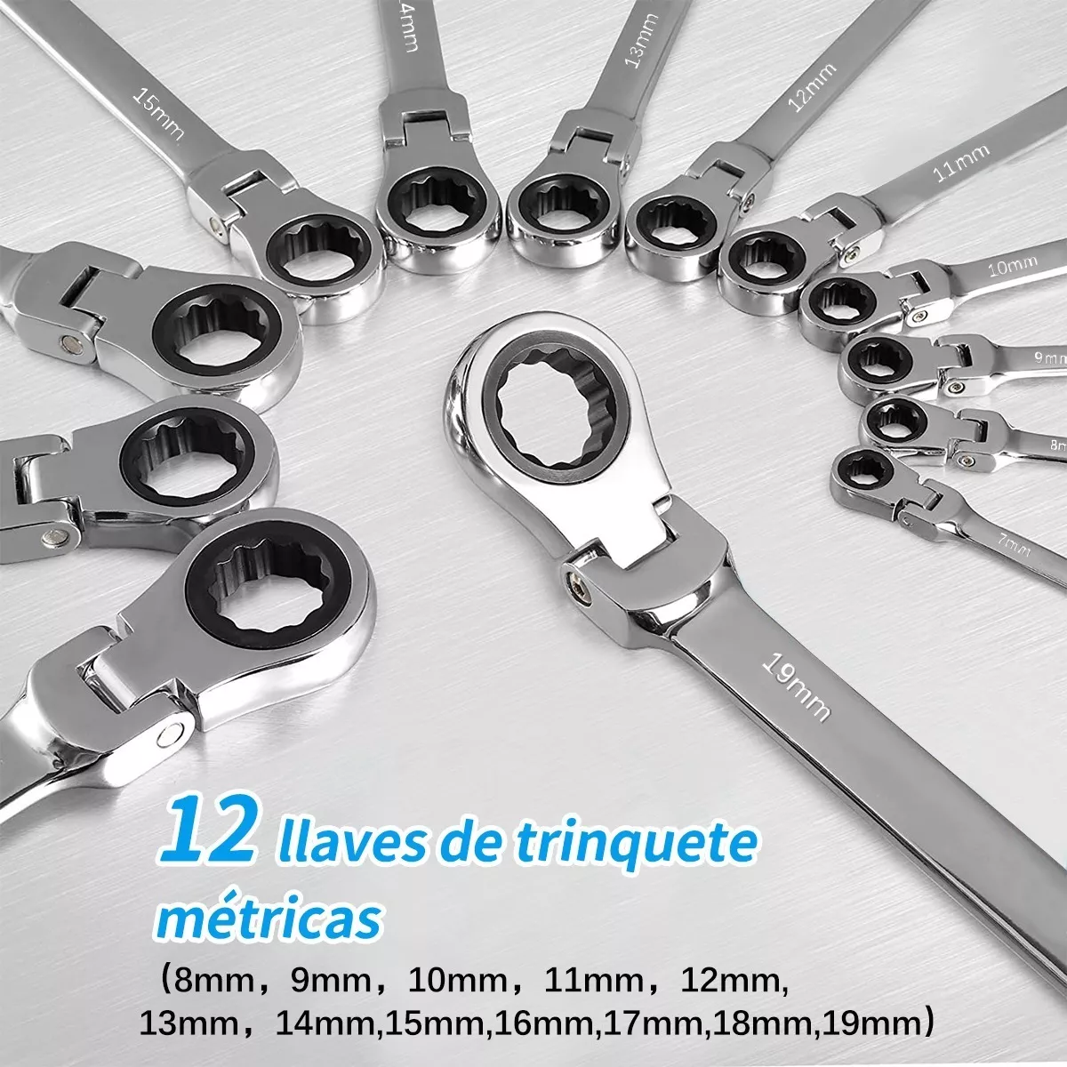 Foto 4 pulgar | Kit 12pzs Llave Inglesa Combinada Tipo Matraca Ajustable Eo Safe Imports Esi-5489-1 Plata