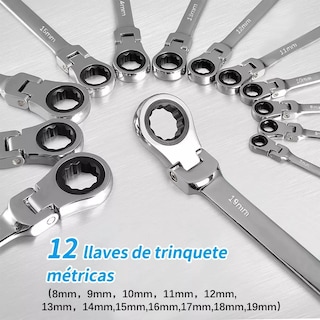 Foto 3 | Kit 12pzs Llave Inglesa Combinada Tipo Matraca Ajustable Eo Safe Imports Esi-5489-1 Plata