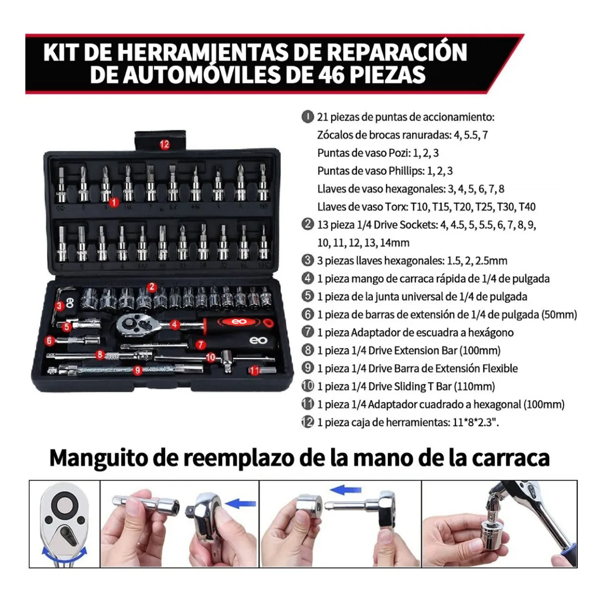 Foto 4 pulgar | Juego De Herramientas Mecánicas 46pcs Eo Safe Imports Esi-6296-1 Multicolor