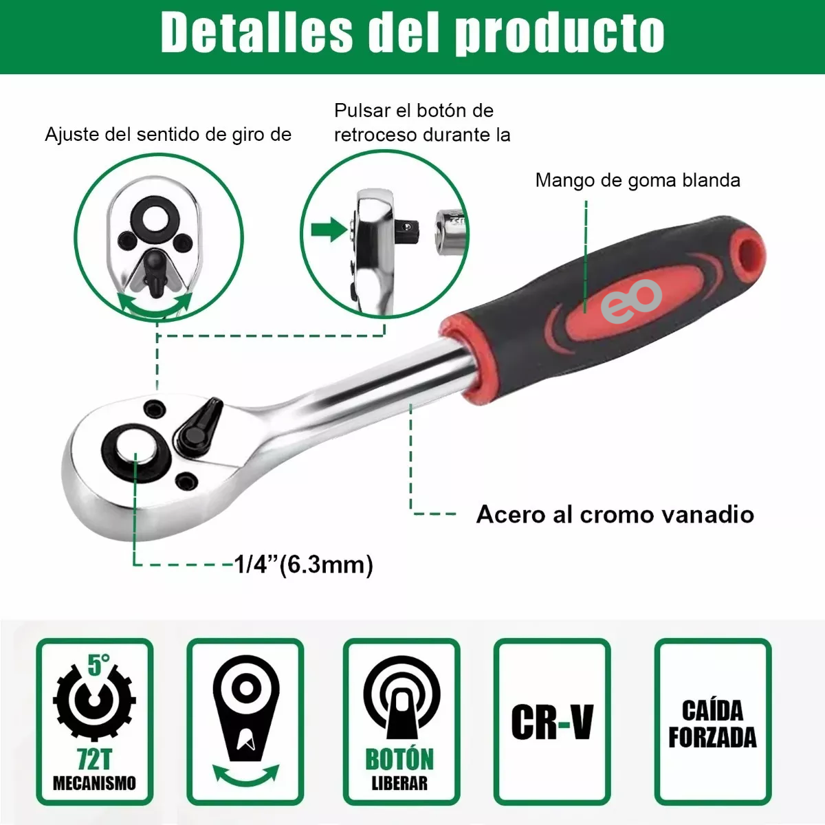 Foto 3 pulgar | Kit De Herramientas Mecanica 53 Pz Con Desarmador Y Matraca Eo Safe Imports Esi-4920-1 Verde