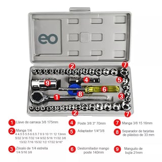 Foto 2 | Juego De Herramientas Mecanica Dados Acero 40 Pcs Moto/auto Eo Safe Imports Esi-4227 Plata
