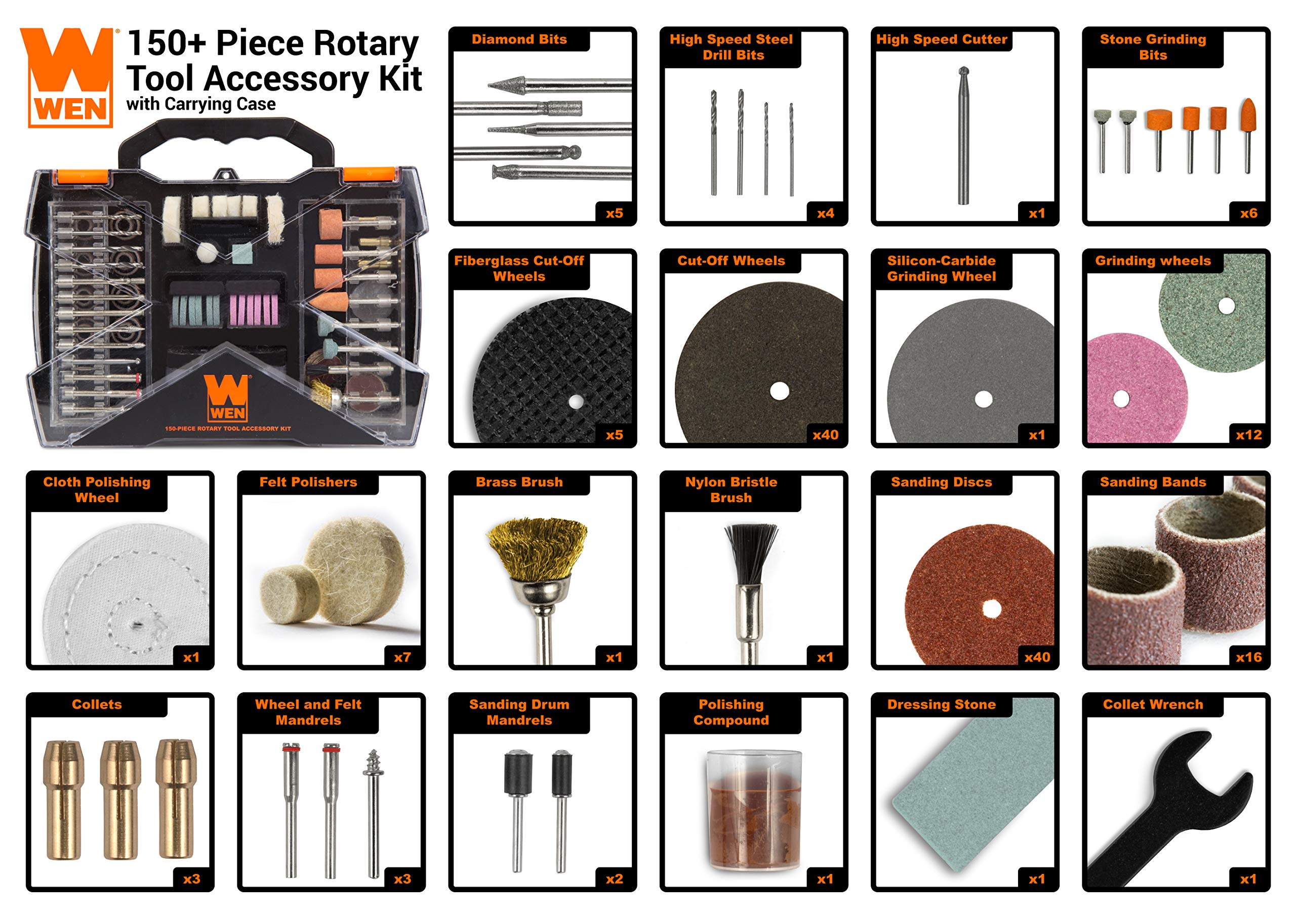 Foto 4 pulgar | Kit De Accesorios Para Herramientas Rotativas Wen 230151a, 150 Piezas Con Estuche - Venta Internacional.