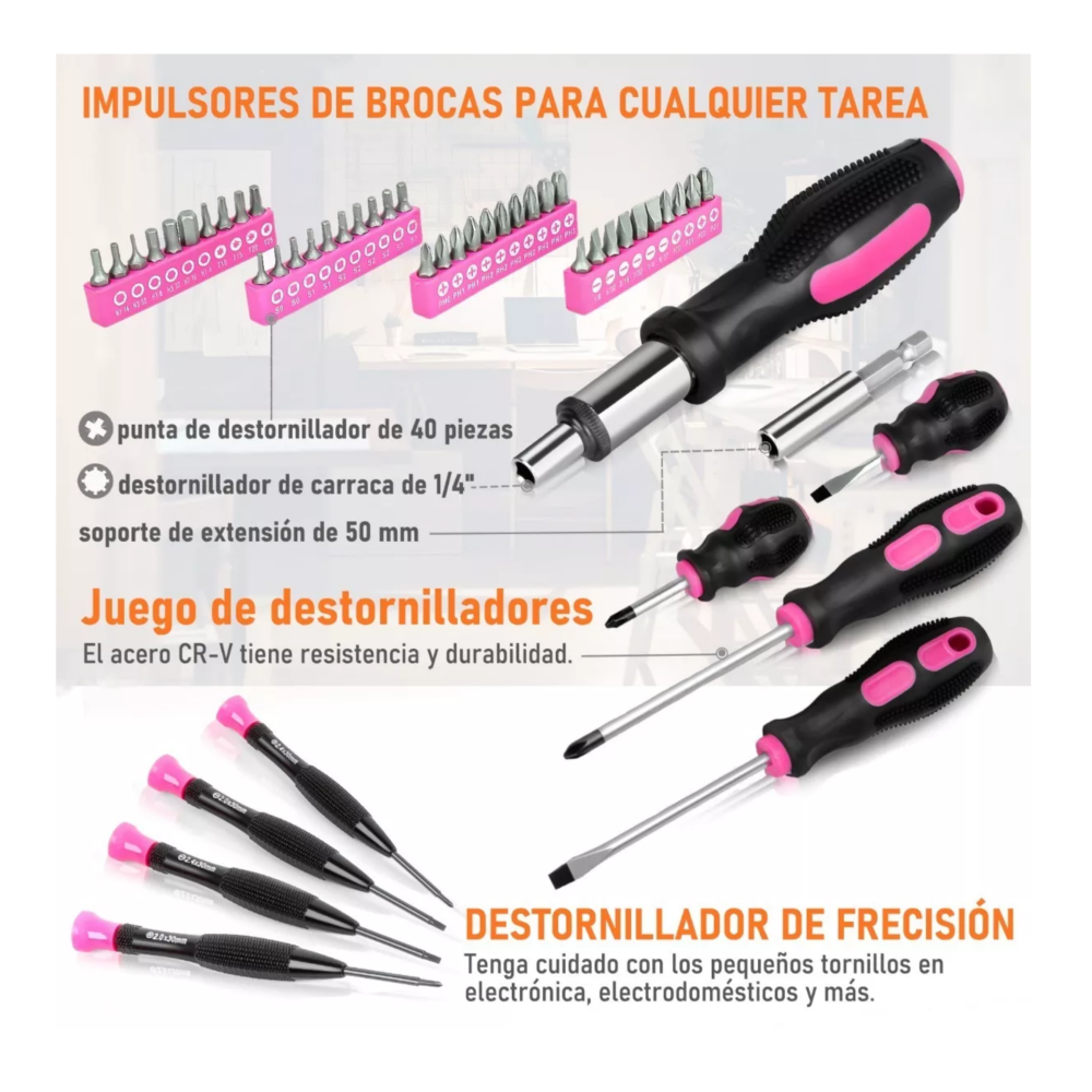 Foto 3 pulgar | Juego De Herramientas Mecánicas Para Mujer 207 Piezas, Rosa Con Negro Belug