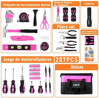 Foto 5 | Juego De Herramientas Mecánicas Para Mujer Lab.g 207 Piezas, Rosa Con Negro