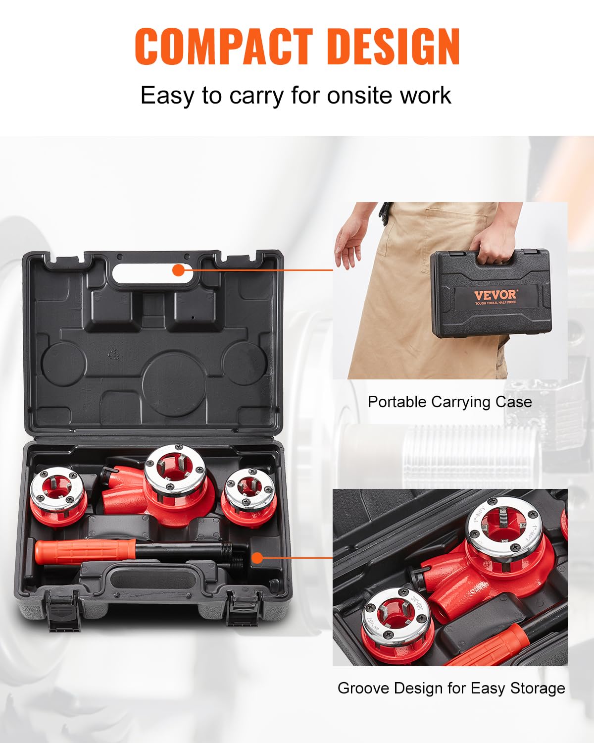 Foto 7 pulgar | Kit Enhebrador De Tubos Con Trinquete Vevor Con 3 Troqueles 1/2, 3/4, 1 Npt - Venta Internacional.