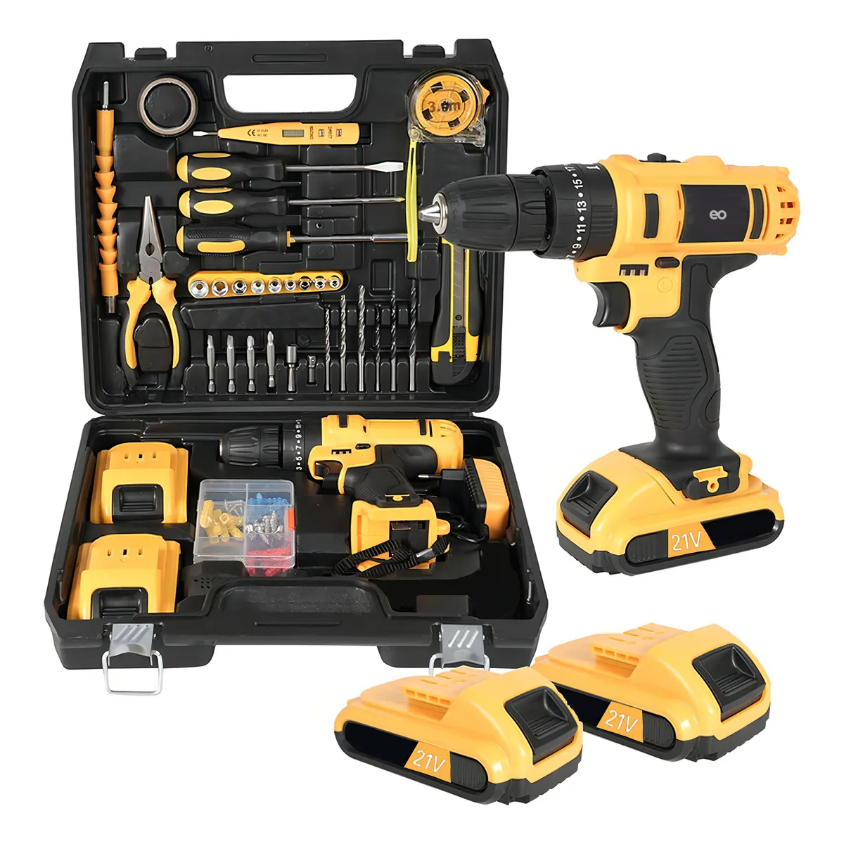 Kit Taladro Inalámbricos Desatornillardor Electrico Eo Safe Imports Esi-18712 Amarillo