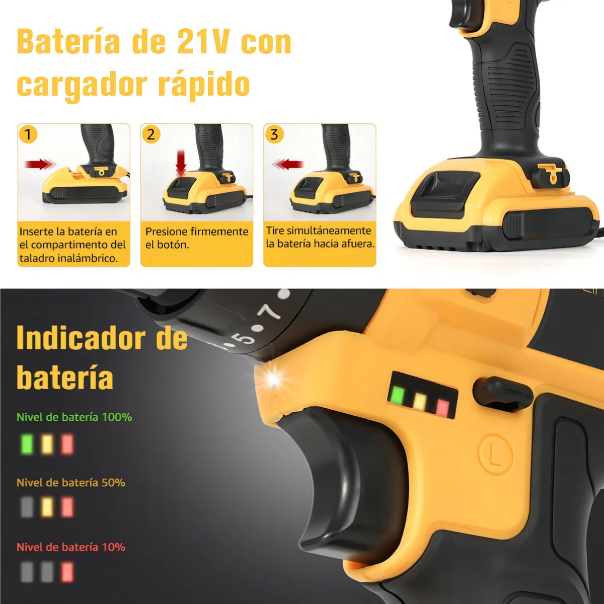 Foto 3 pulgar | Kit Taladro Inalámbricos Desatornillardor Electrico Eo Safe Imports Esi-18712 Amarillo