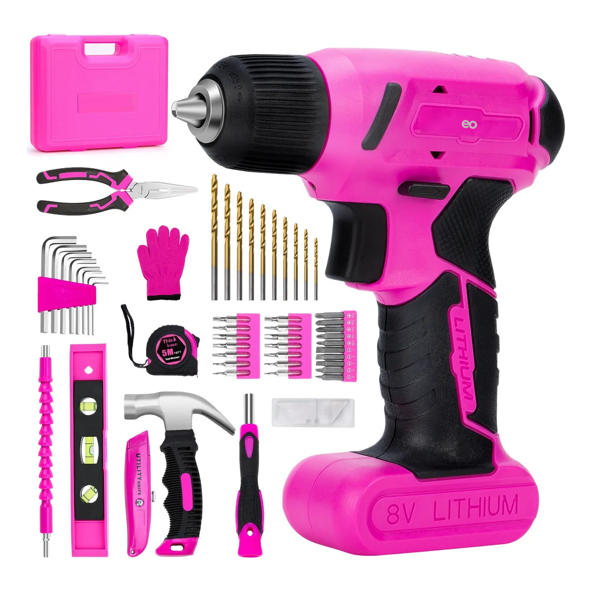 Taladro Electrico Inalambrico 64 Piezas Eo Safe Imports Esi-18713 Rosa
