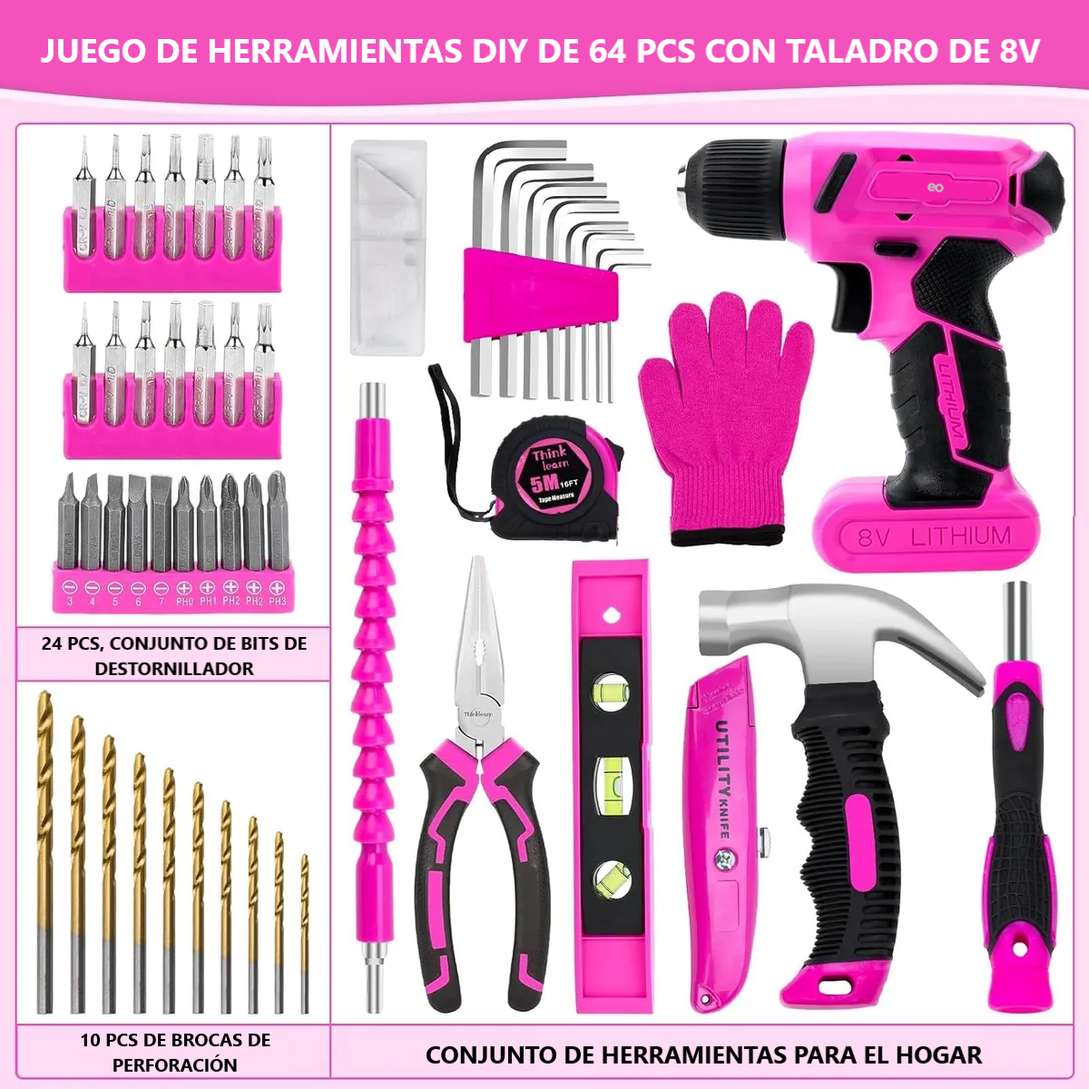 Foto 3 pulgar | Taladro Electrico Inalambrico 64 Piezas Eo Safe Imports Esi-18713 Rosa
