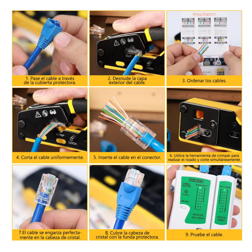 Foto 3 | Kit De Pinzas Ponchadora De Cable Belug Crimpadora Rj45 Cat5/6 Negro Amarillo