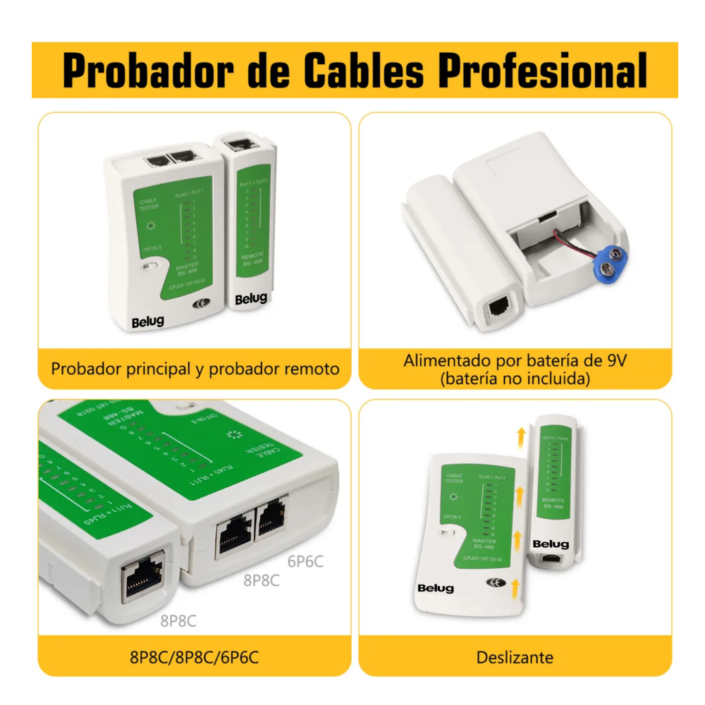 Foto 5 pulgar | Kit De Pinzas Ponchadora De Cable Belug Crimpadora Rj45 Cat5/6 Negro Amarillo
