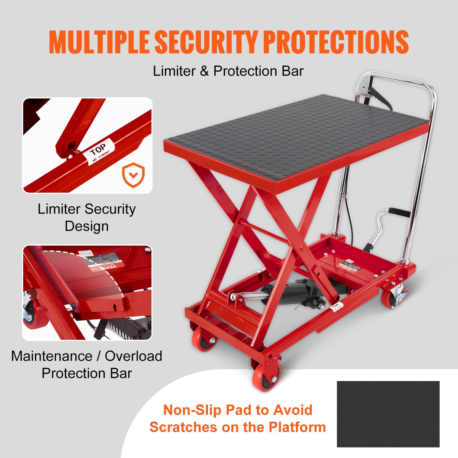 Foto 6 pulgar | Carrito Elevador Hidráulico Vevor, 500 Libras, Capacidad 28,5 Cm, Rojo - Venta Internacional.