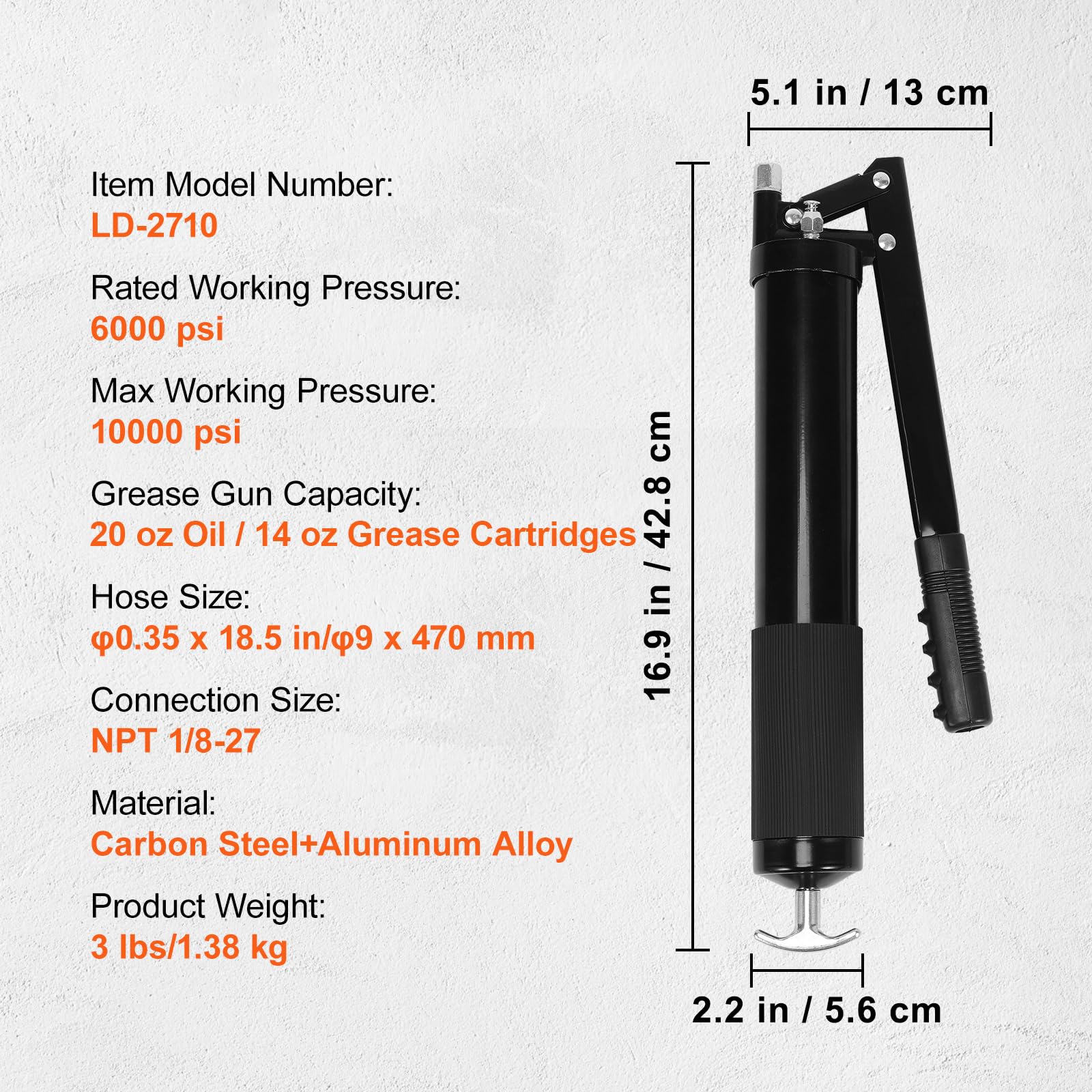 Foto 7 | Pistola Engrasadora Vevor De 10000 Psi Para Uso Pesado Con Carga De 600 Ml - Venta Internacional.