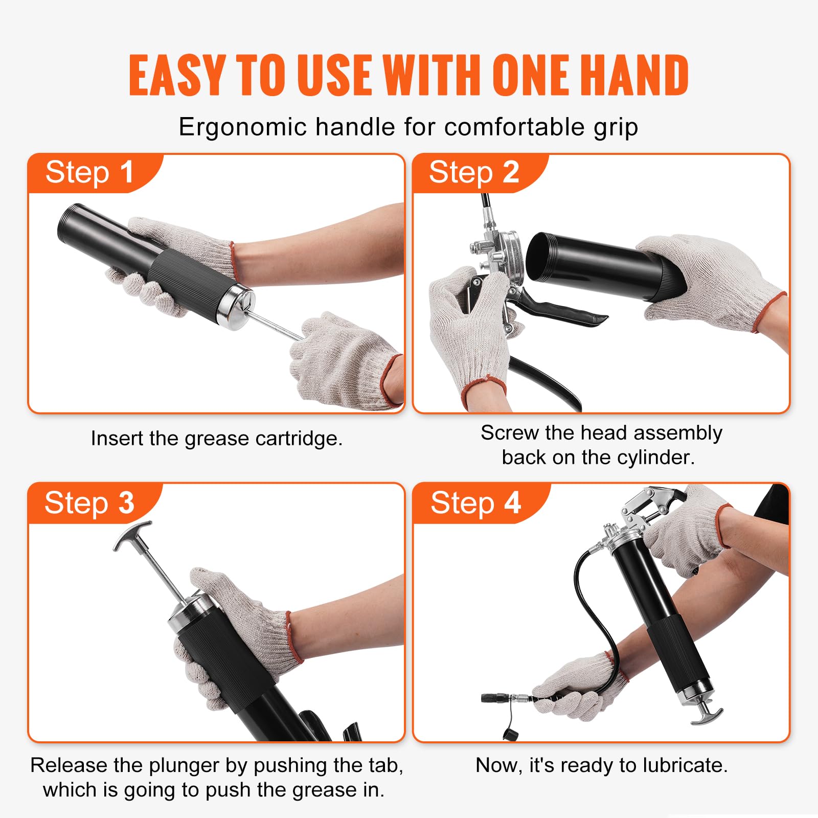 Foto 6 pulgar | Grease Gun Vevor 6000 Psi, Empuñadura De Pistola De Alta Resistencia, 400 Ml - Venta Internacional.