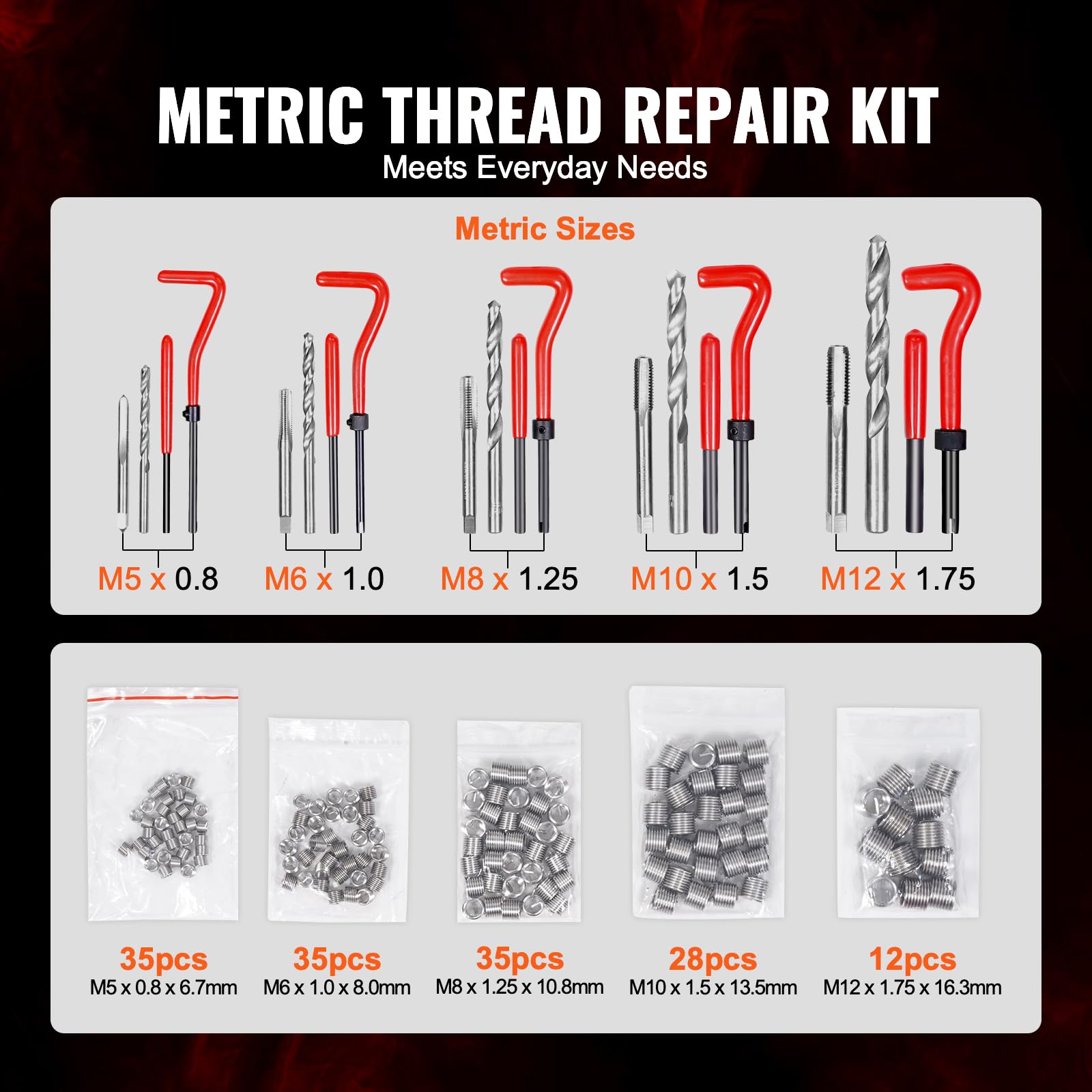 Foto 4 pulgar | Kit De Reparación De Roscas Vevor, 166 Piezas, Espiral Métrica Hss - Venta Internacional.
