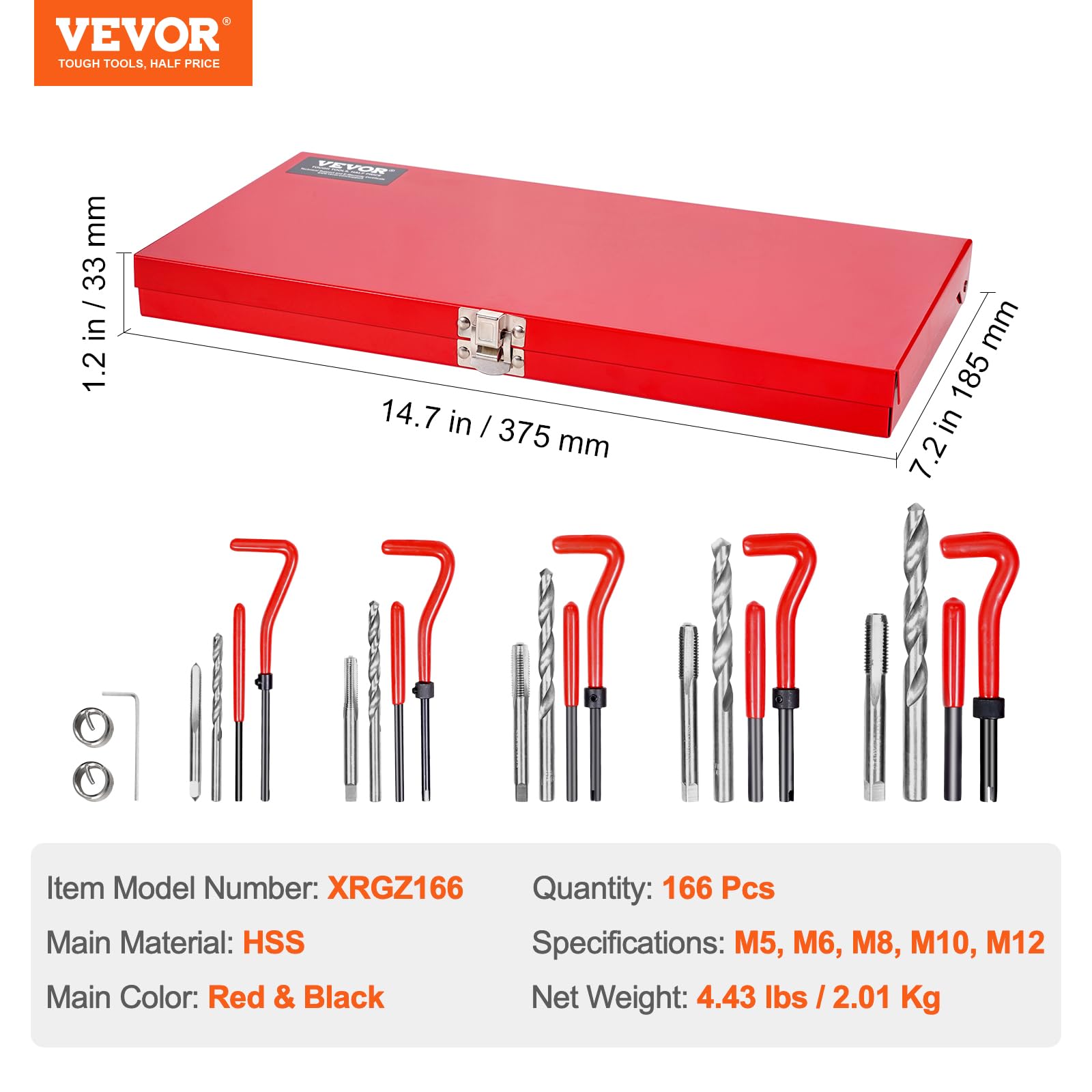 Foto 7 | Kit De Reparación De Roscas Vevor, 166 Piezas, Espiral Métrica Hss - Venta Internacional.