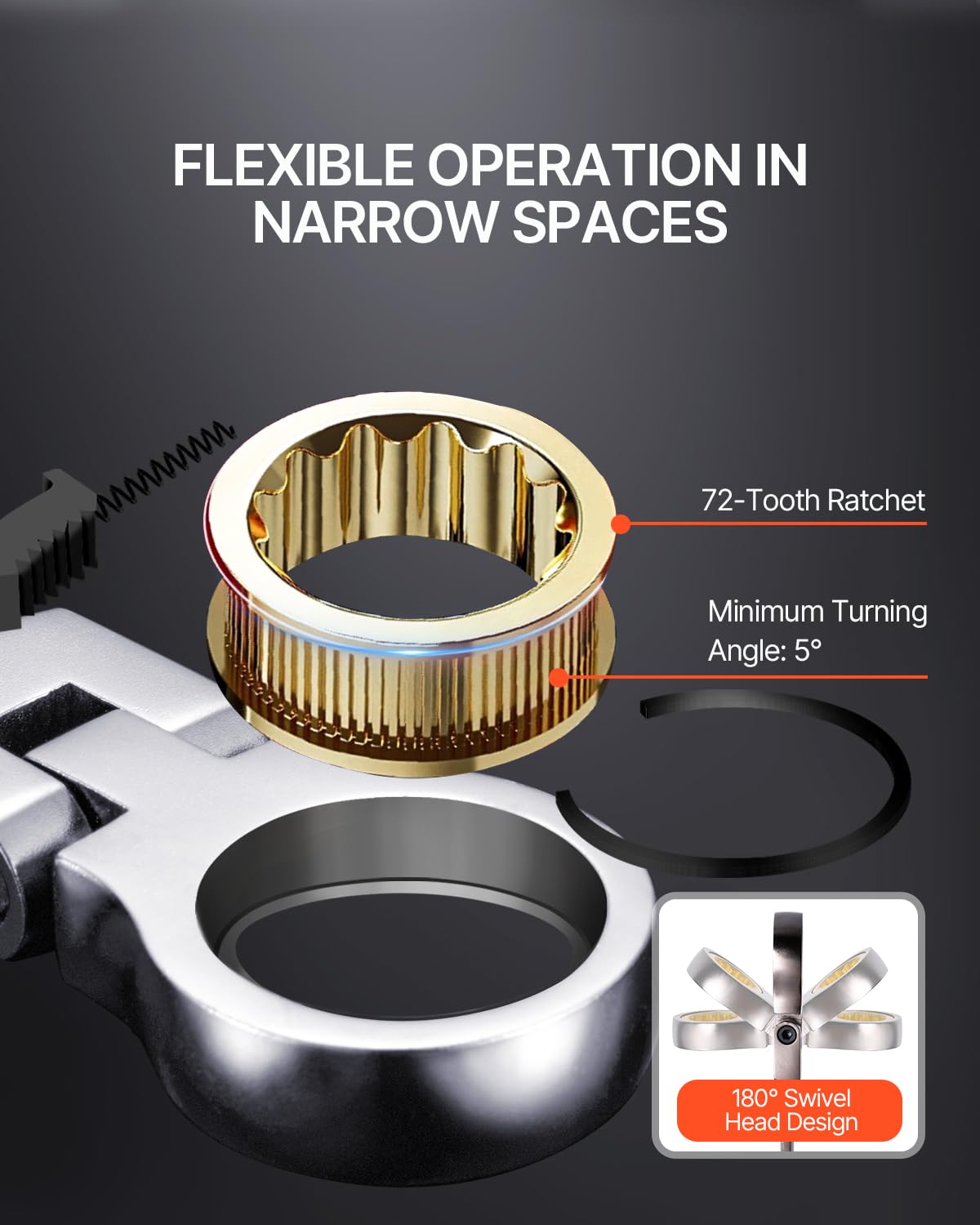 Foto 3 | Juego De Llaves Vevor Flex-head Ratcheting De 8 Piezas Sae 5/16 A 3/ - Venta Internacional.